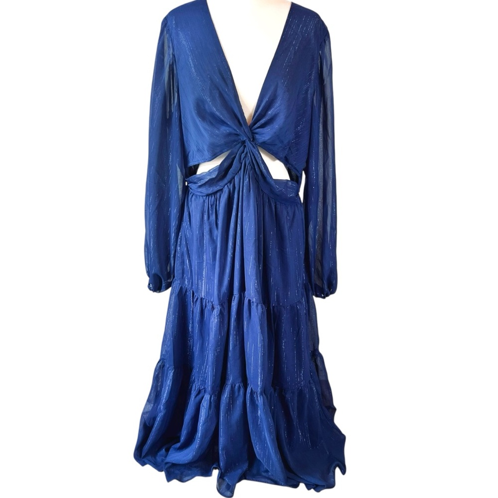 Showpo Edelyn Midi Dress cut out balloon sleeve tiered dress